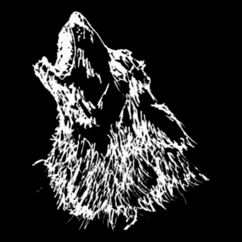 Logo „Zum einsamen Wolf“. Eine Zeichnung eines heulenden Wolfes.